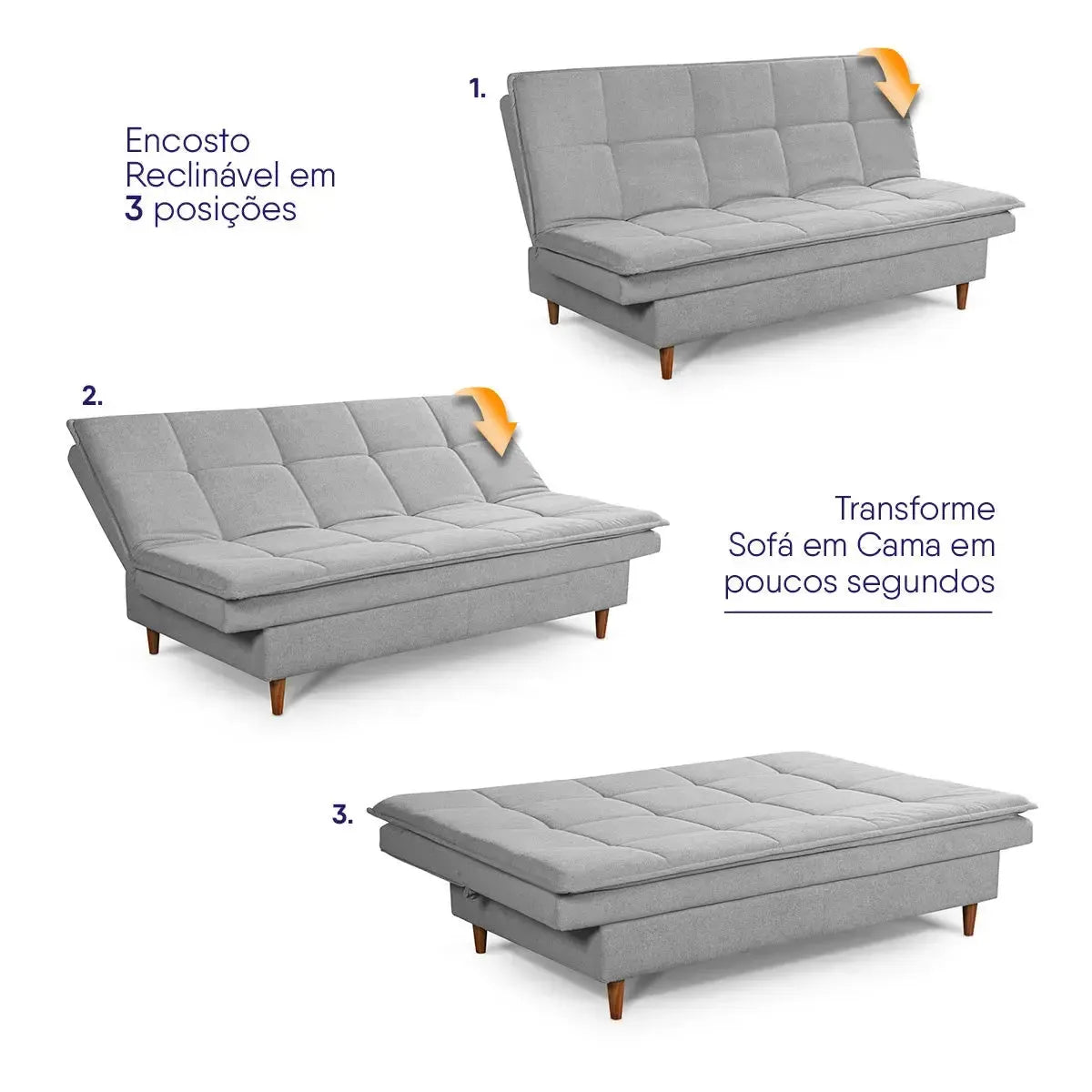 Sofá Cama Estoril 1,90m Cinza Suede Velut
