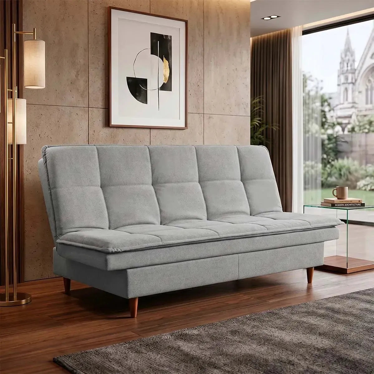 Sofá Cama Estoril 1,90m Cinza Suede Velut