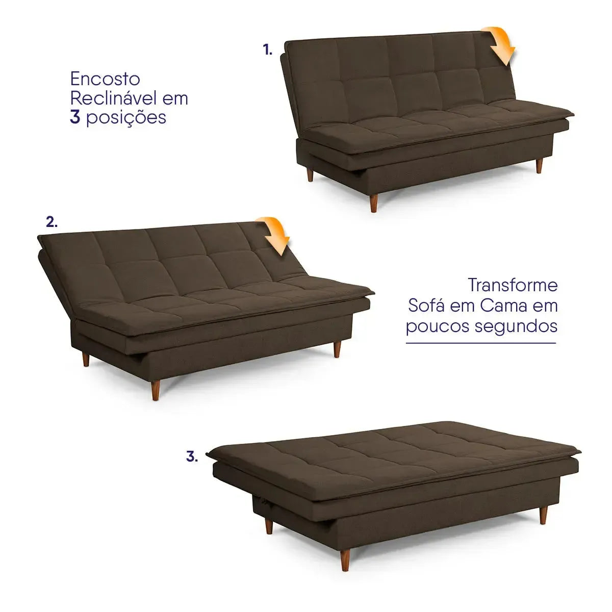 Sofá Cama Estoril 1,90m Marrom Suede Velut