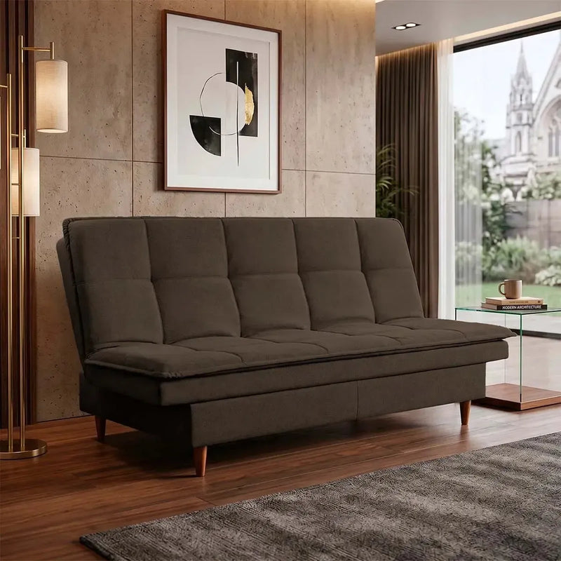 Sofá Cama Estoril 1,90m Marrom Suede Velut
