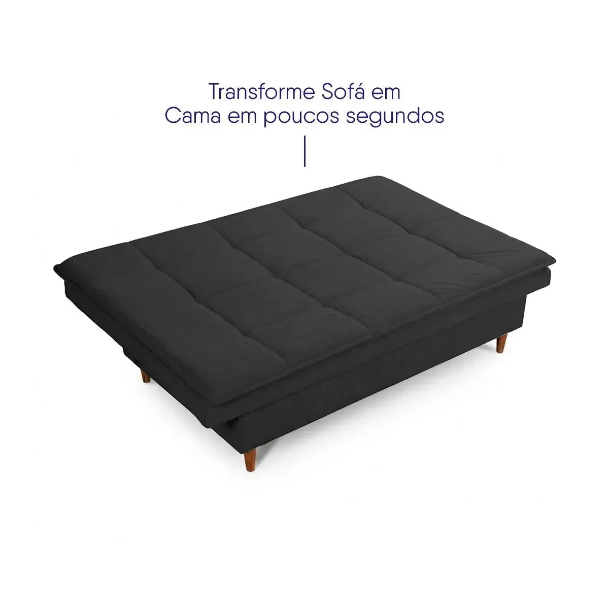Sofá Cama Estoril 1,90m Preto Suede Velut