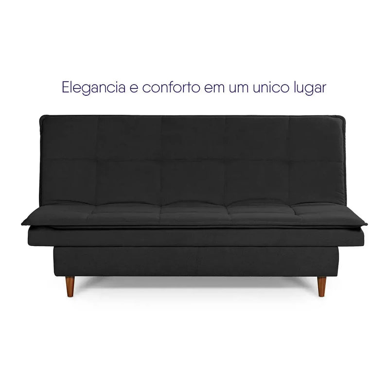 Sofá Cama Estoril 1,90m Preto Suede Velut