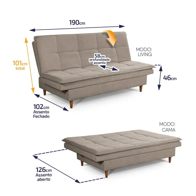 Sofá Cama Estoril 1,90m Tabaco Suede Velut