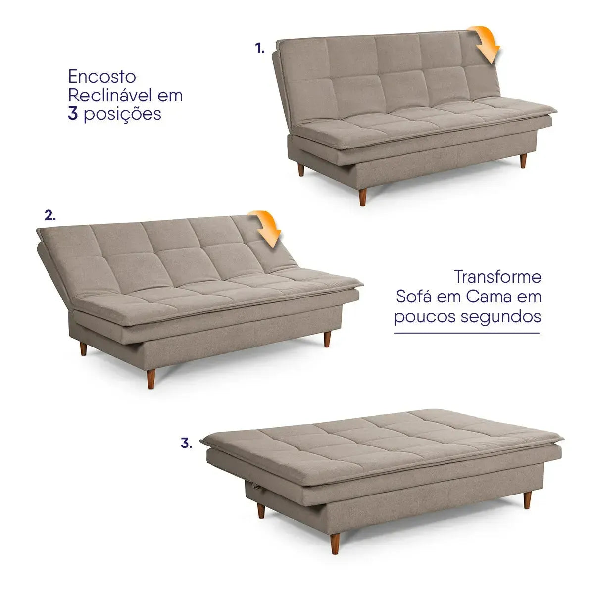 Sofá Cama Estoril 1,90m Tabaco Suede Velut