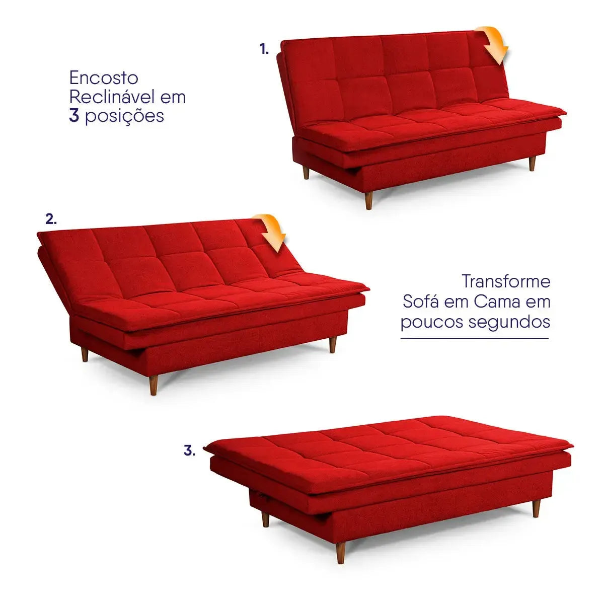 Sofá Cama Estoril 1,90m Vermelho Suede Velut