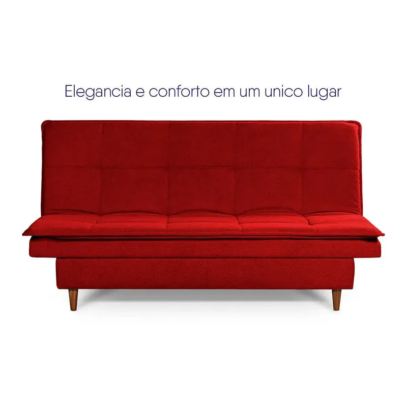 Sofá Cama Estoril 1,90m Vermelho Suede Velut
