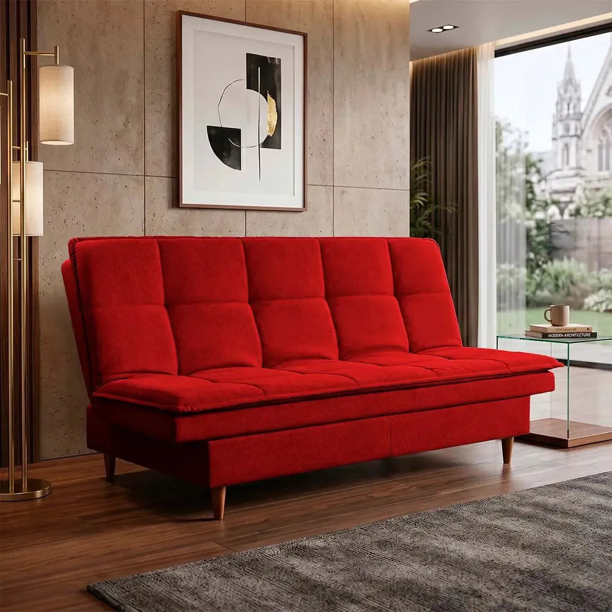 Sofá Cama Estoril 1,90m Vermelho Suede Velut