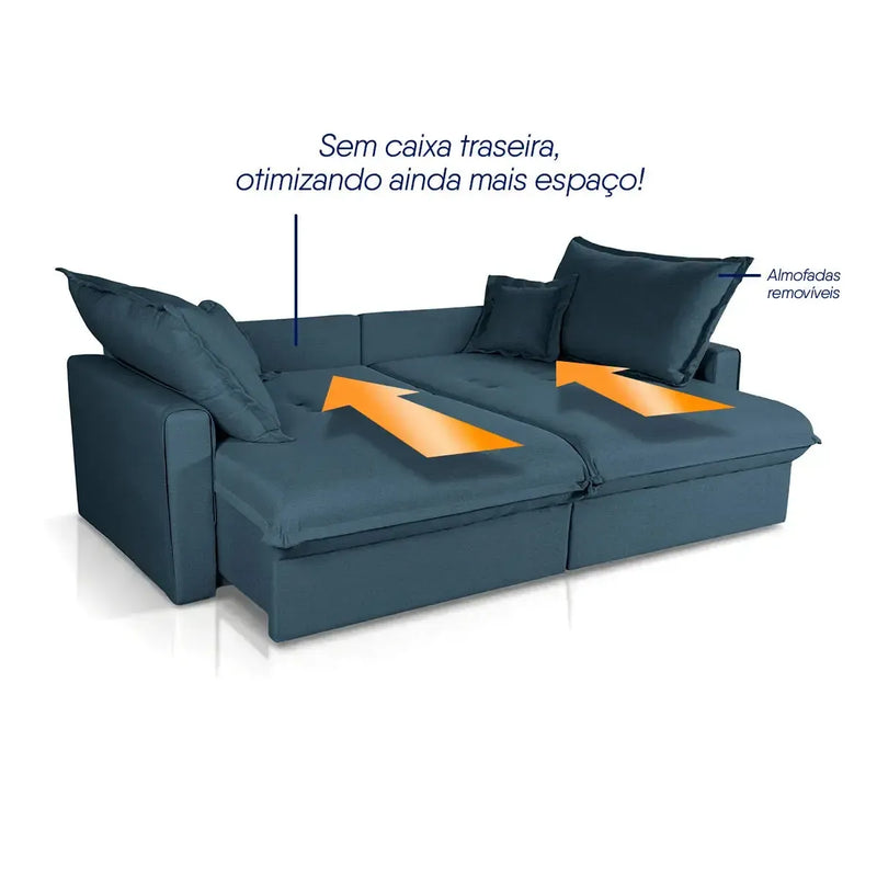 Sofá Cama Lume Sem Caixa 2,10m Linho Azul