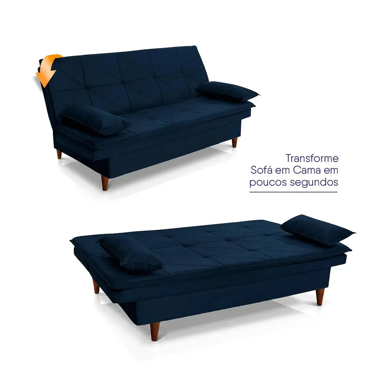 Sofá Cama Pérsia 3 Lugares Suede Velut Azul Marinho