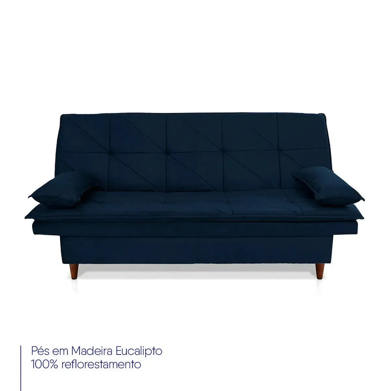 Sofá Cama Pérsia 3 Lugares Suede Velut Azul Marinho