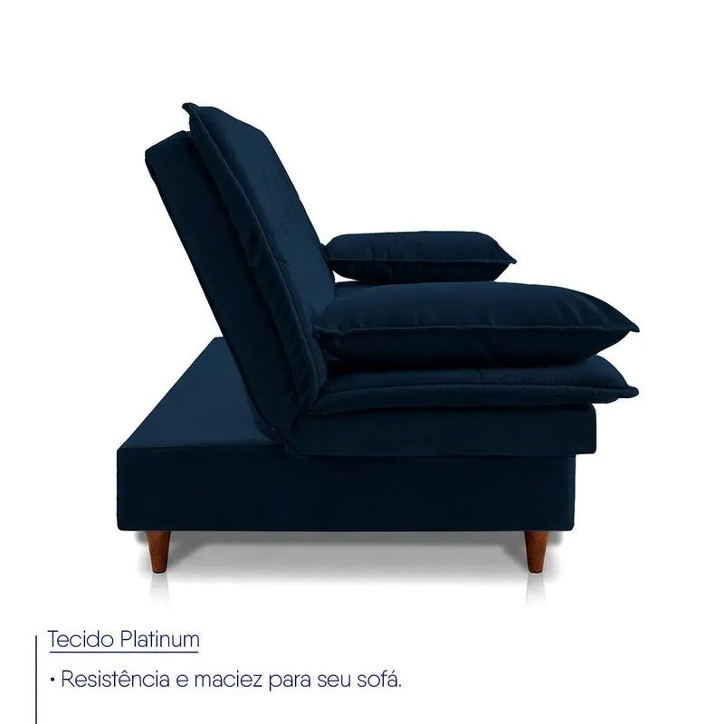 Sofá Cama Pérsia 3 Lugares Suede Velut Azul Marinho