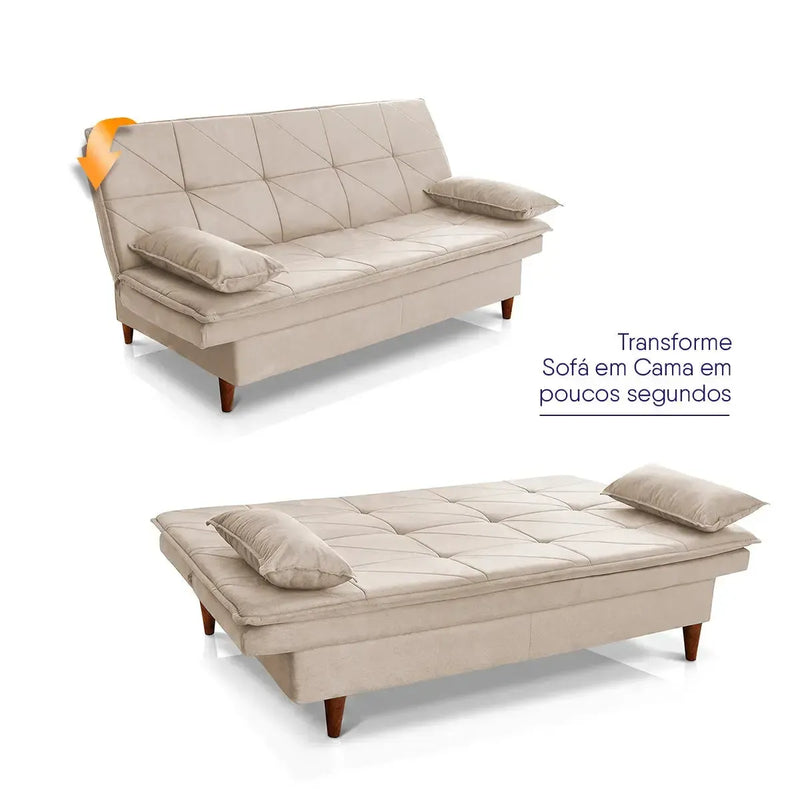 Sofá Cama Pérsia 3 Lugares Suede Velut Bege