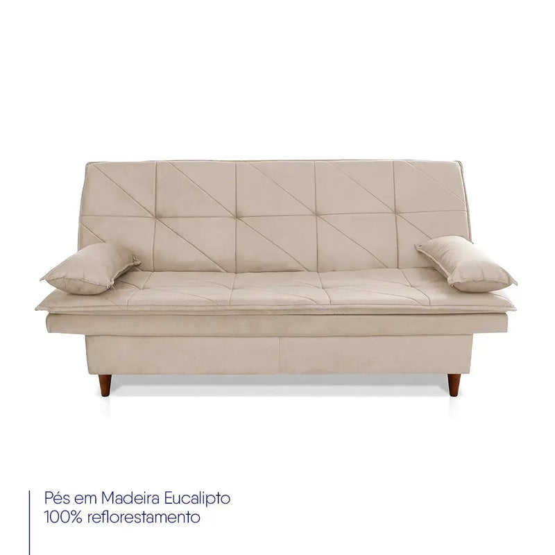 Sofá Cama Pérsia 3 Lugares Suede Velut Bege