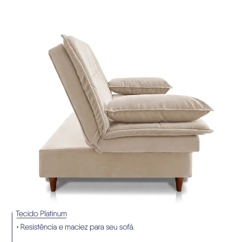 Sofá Cama Pérsia 3 Lugares Suede Velut Bege