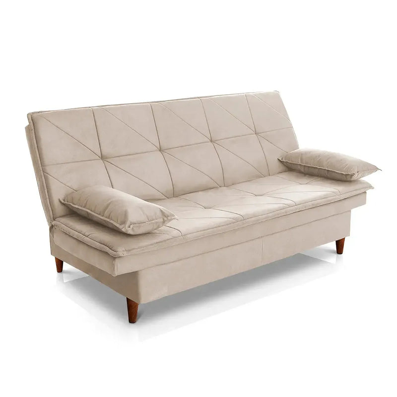Sofá Cama Pérsia 3 Lugares Suede Velut Bege