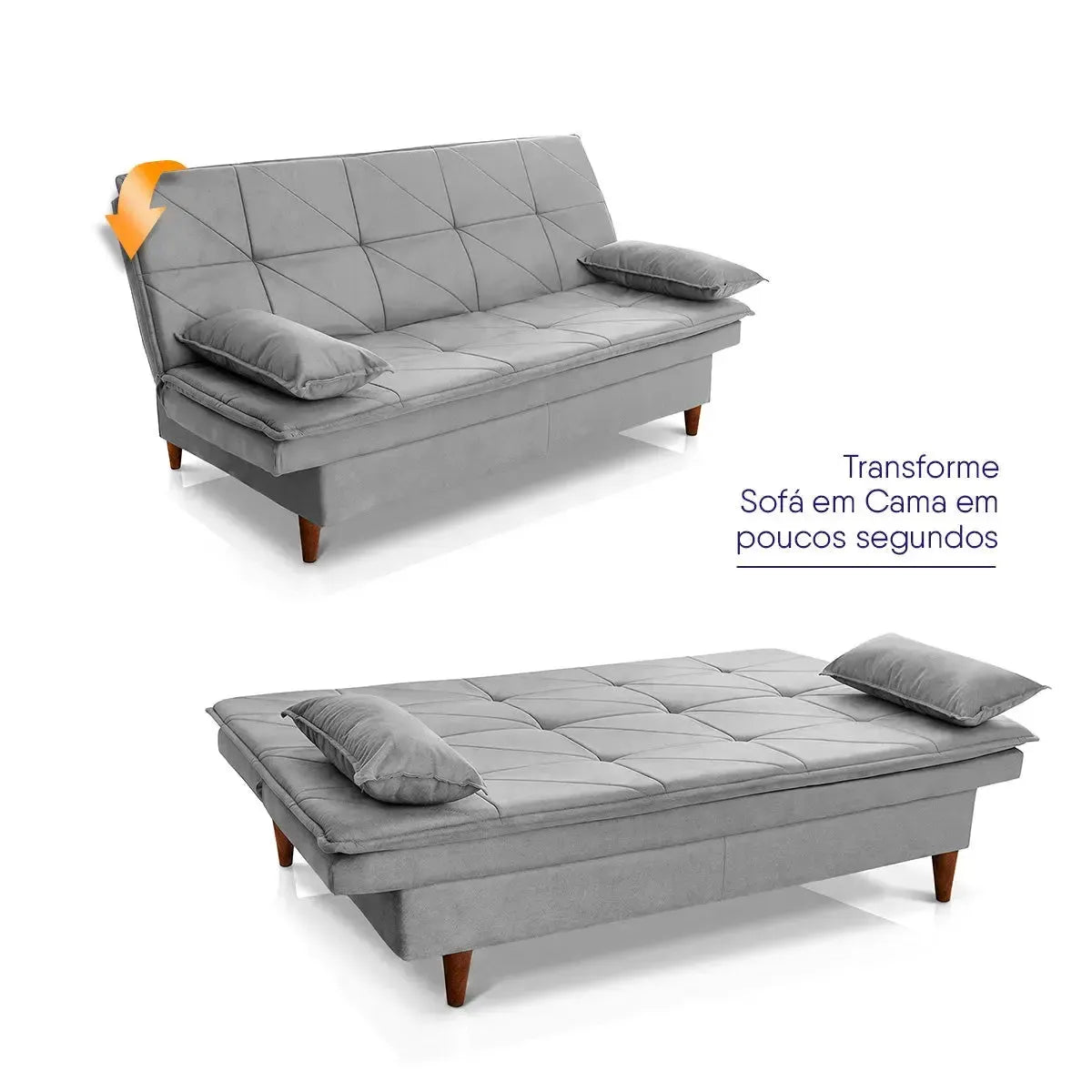 Sofá Cama Pérsia 3 Lugares Suede Velut Cinza