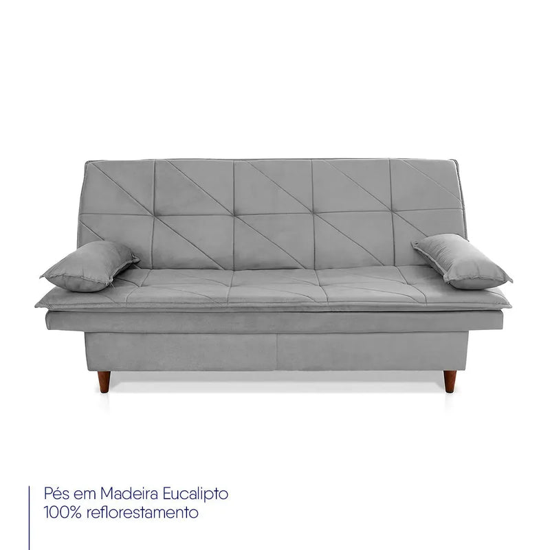 Sofá Cama Pérsia 3 Lugares Suede Velut Cinza