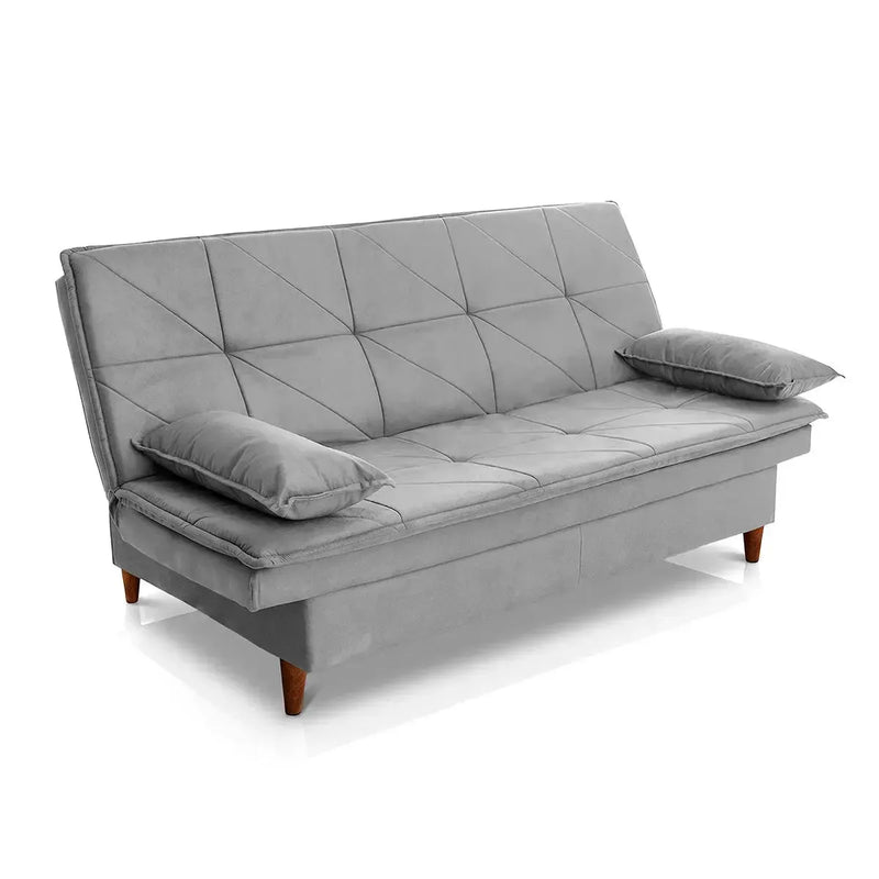 Sofá Cama Pérsia 3 Lugares Suede Velut Cinza