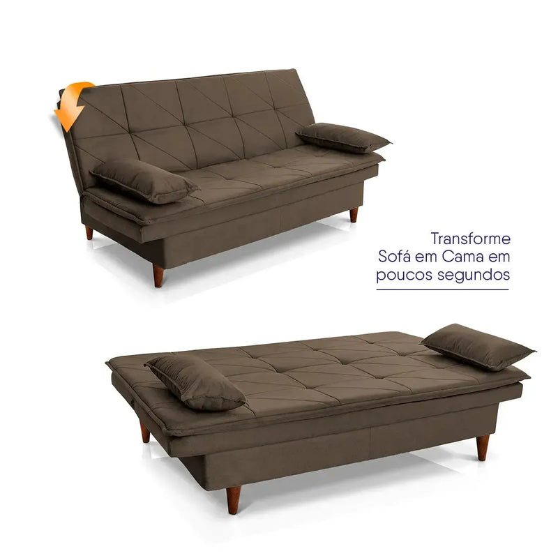 Sofá Cama Pérsia 3 Lugares Suede Velut Marrom