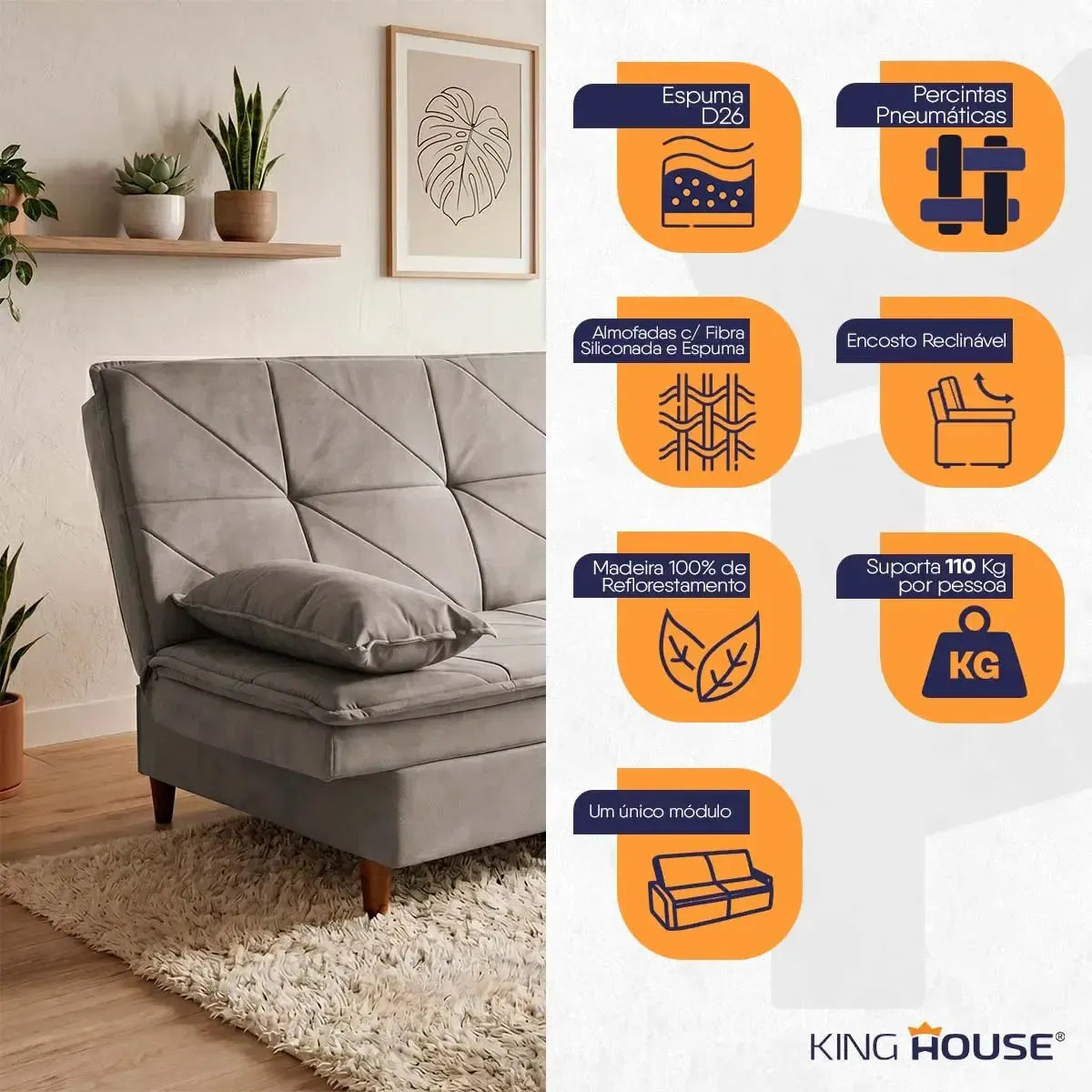 Sofá Cama Pérsia 3 Lugares Suede Velut Tabaco