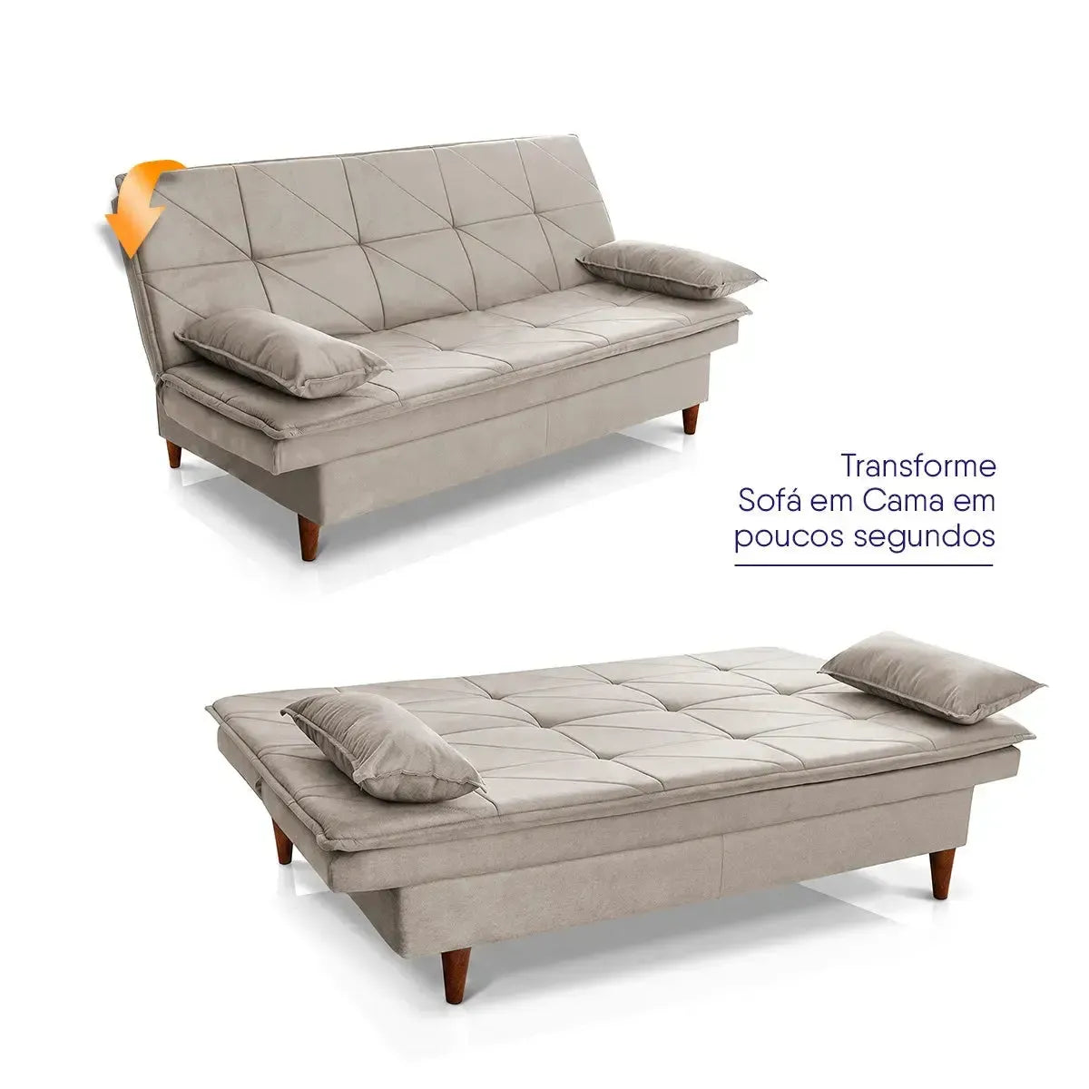 Sofá Cama Pérsia 3 Lugares Suede Velut Tabaco
