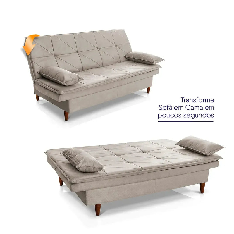 Sofá Cama Pérsia 3 Lugares Suede Velut Tabaco