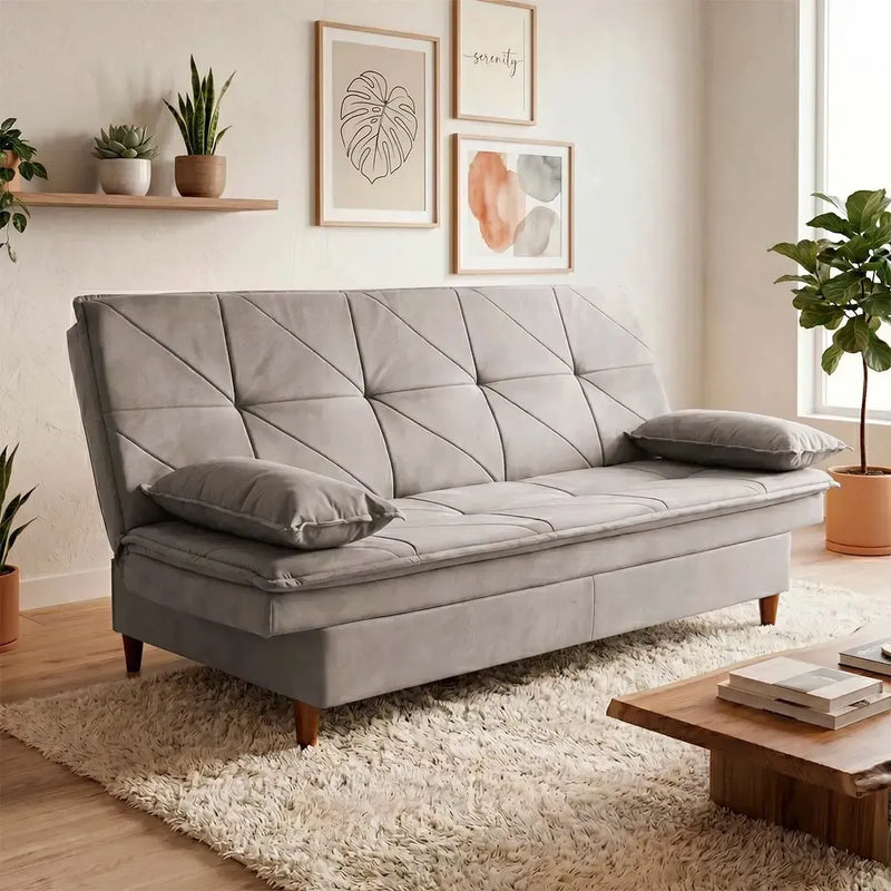 Sofá Cama Pérsia 3 Lugares Suede Velut Tabaco