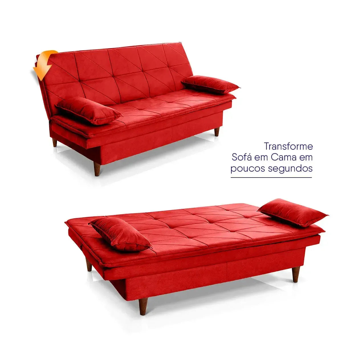 Sofá Cama Pérsia 3 Lugares Suede Velut Vermelho