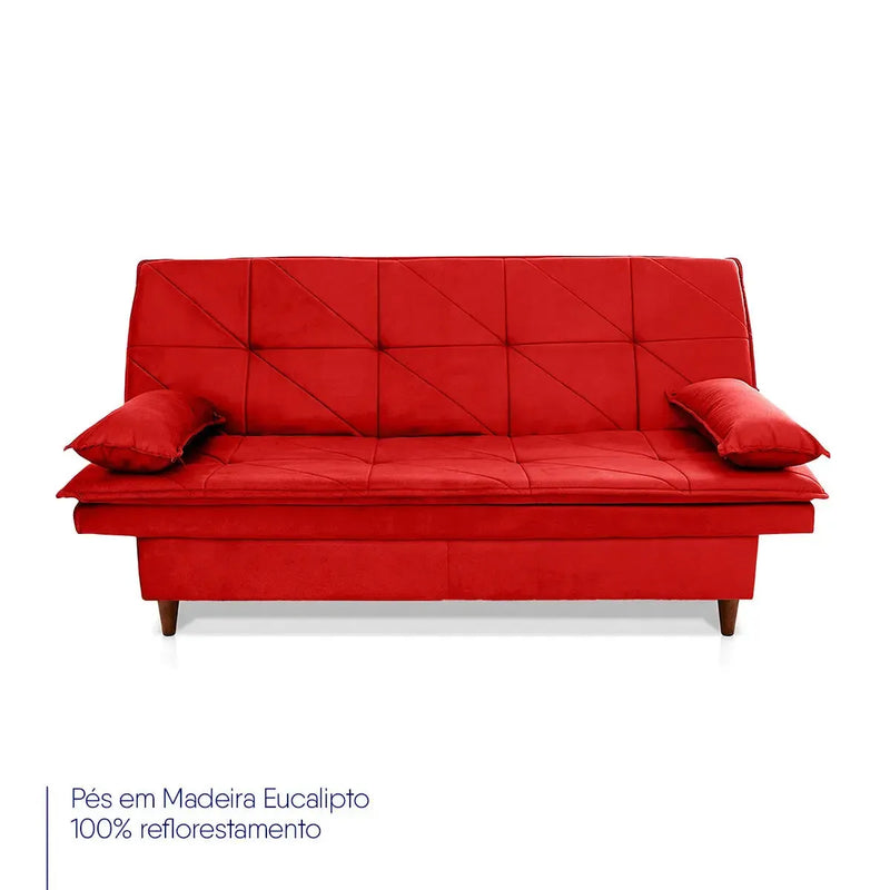 Sofá Cama Pérsia 3 Lugares Suede Velut Vermelho