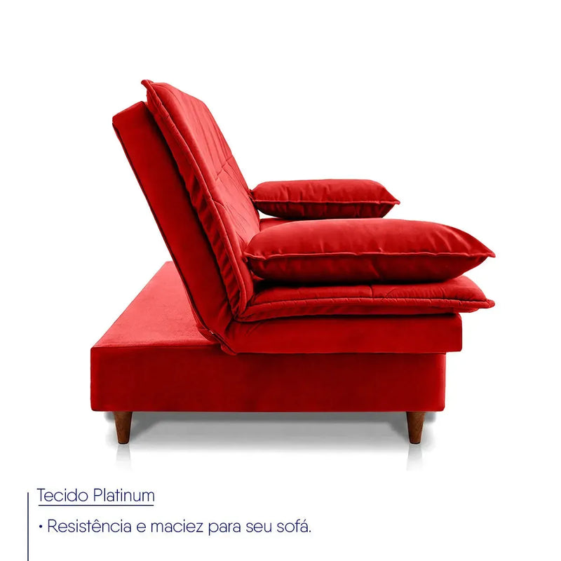 Sofá Cama Pérsia 3 Lugares Suede Velut Vermelho