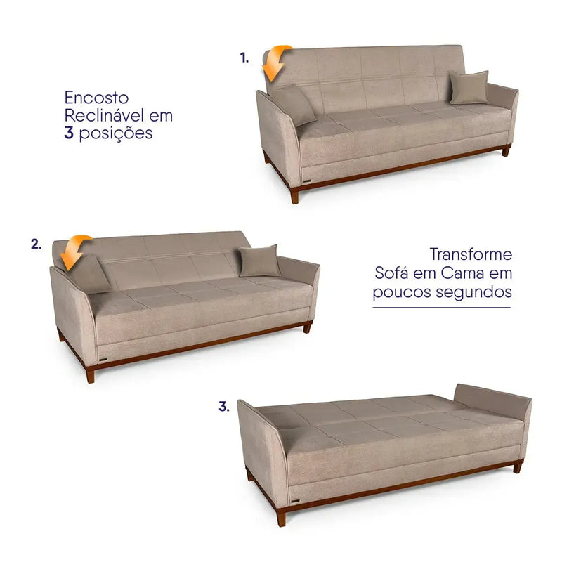 Sofá Cama Reclinável Caribe Linho Bege 2,02m