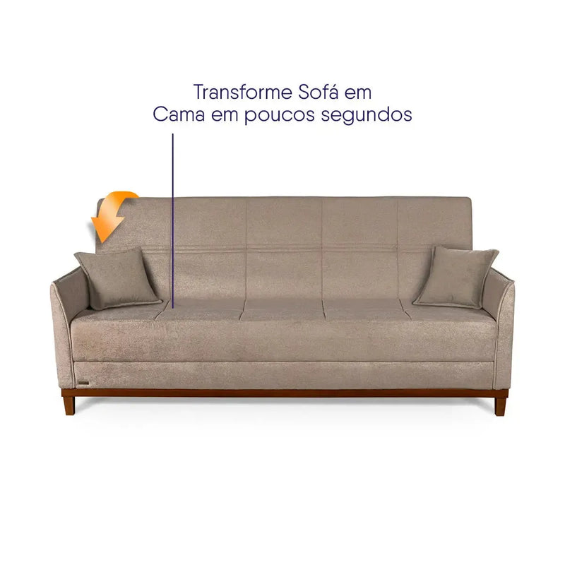 Sofá Cama Reclinável Caribe Linho Bege 2,02m