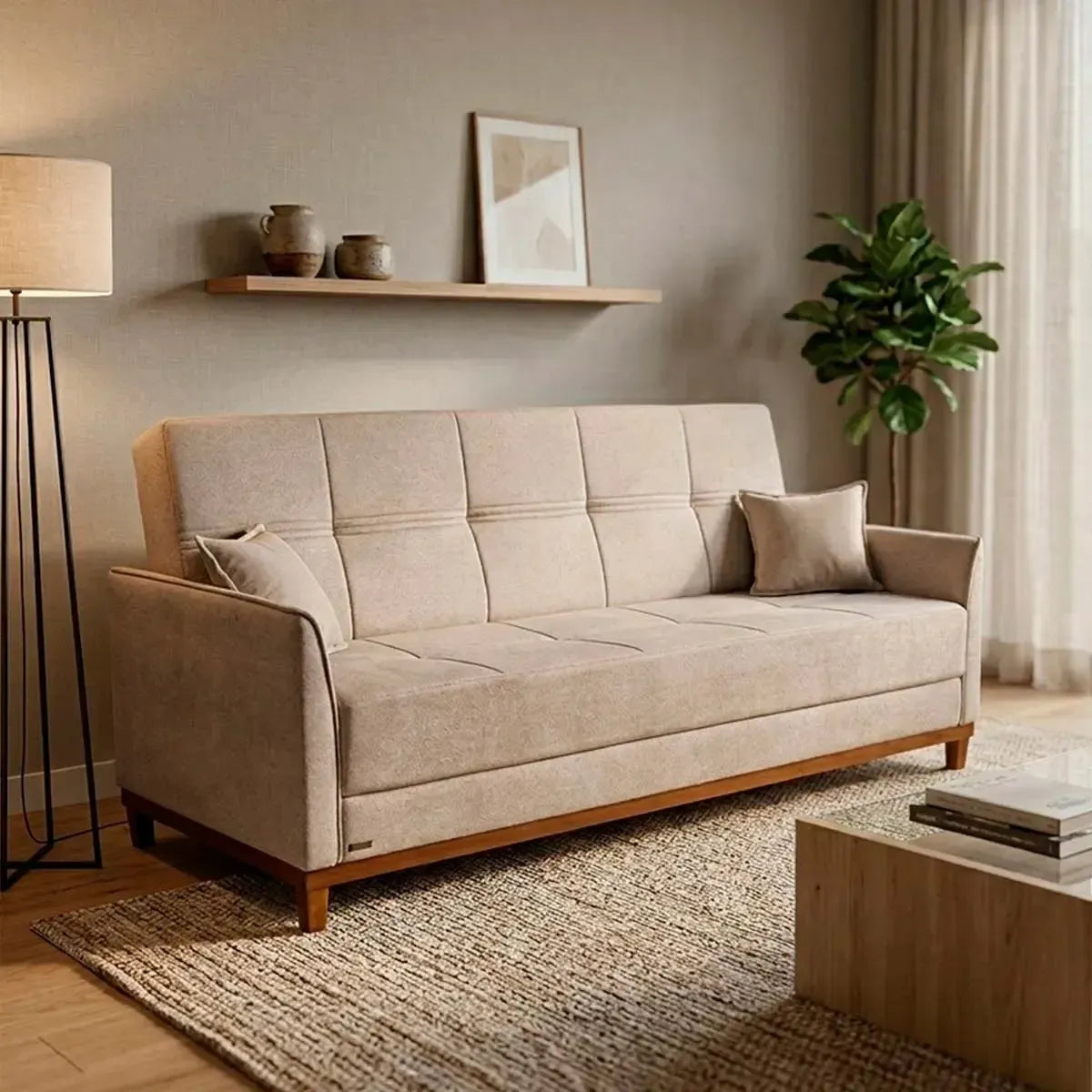 Sofá Cama Reclinável Caribe Linho Bege 2,02m