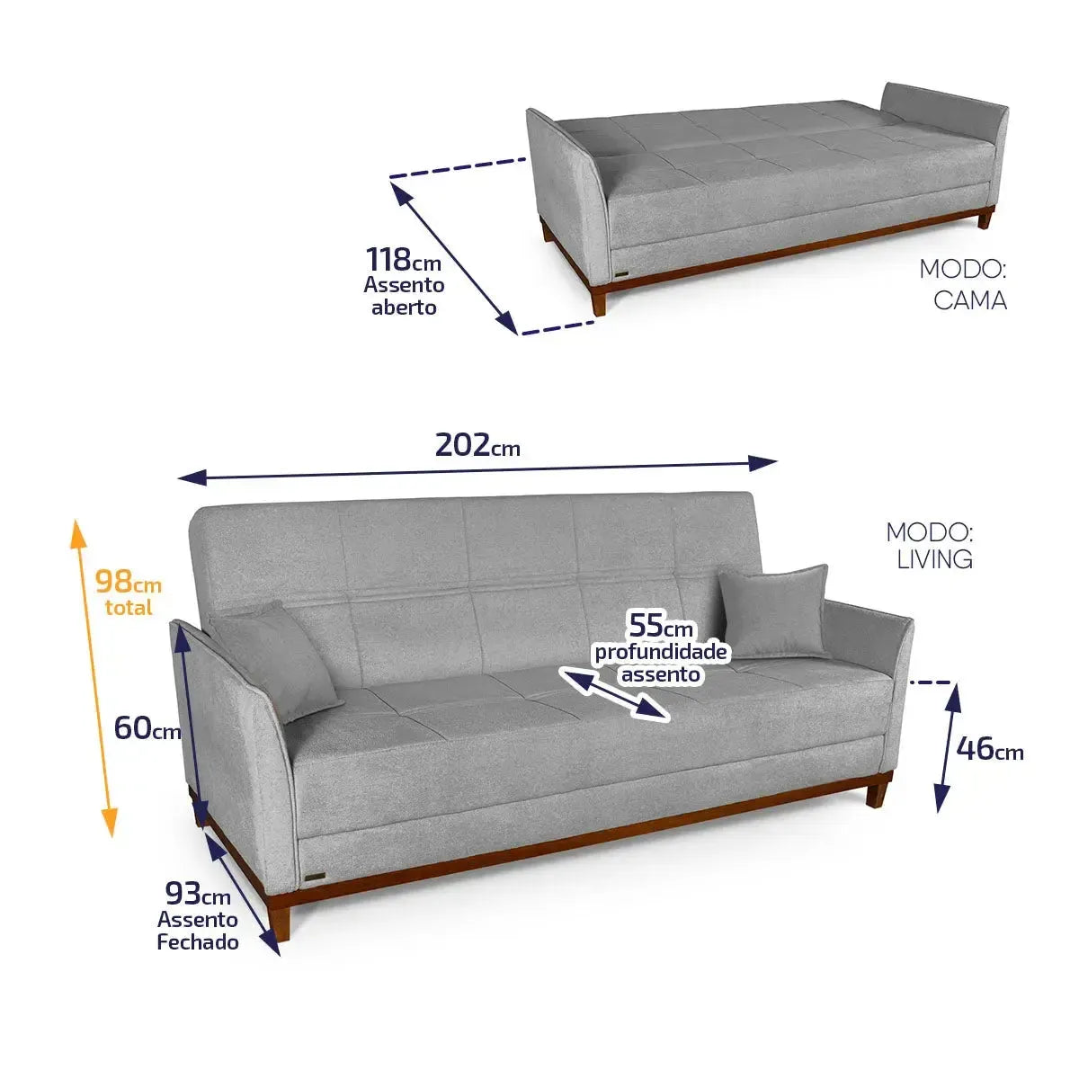 Sofá Cama Reclinável Caribe Linho Cinza 2,02m