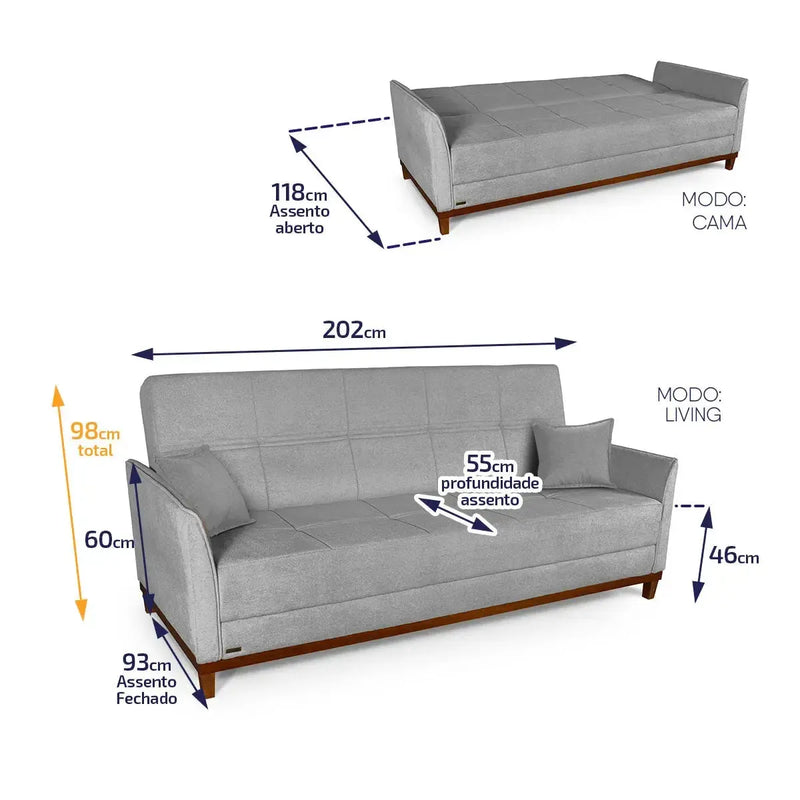 Sofá Cama Reclinável Caribe Linho Cinza 2,02m