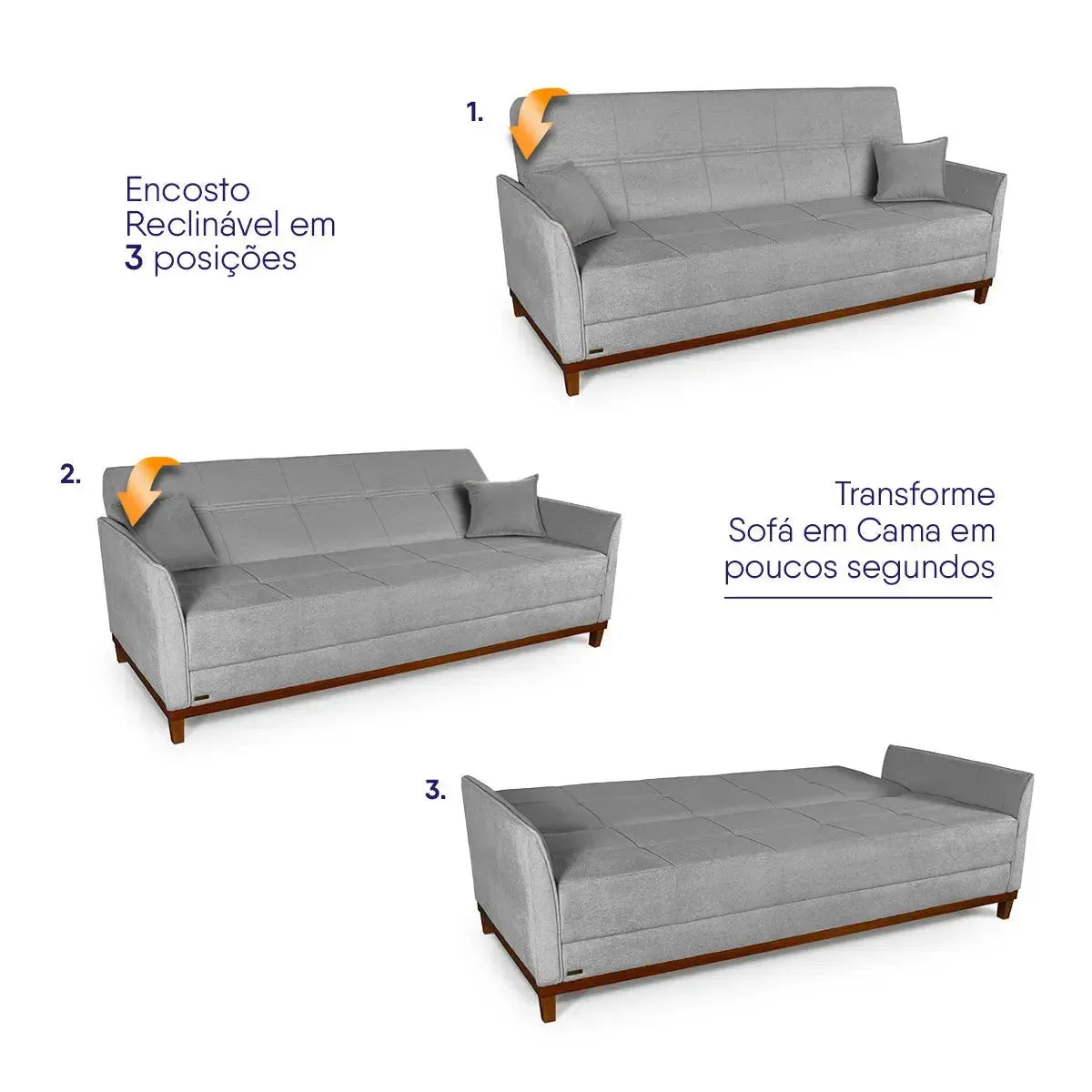 Sofá Cama Reclinável Caribe Linho Cinza 2,02m