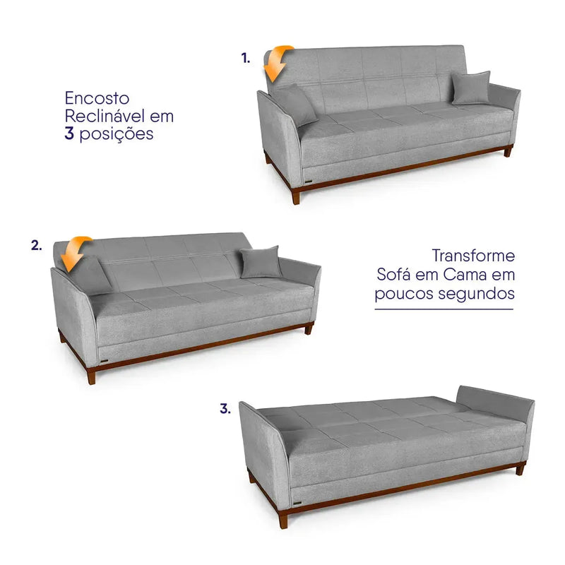 Sofá Cama Reclinável Caribe Linho Cinza 2,02m