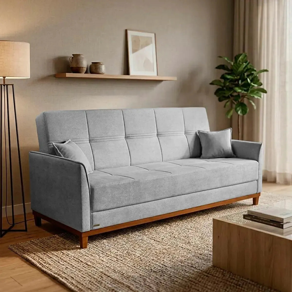 Sofá Cama Reclinável Caribe Linho Cinza 2,02m