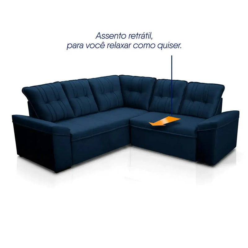 Sofá Canto London Azul Suede Velut