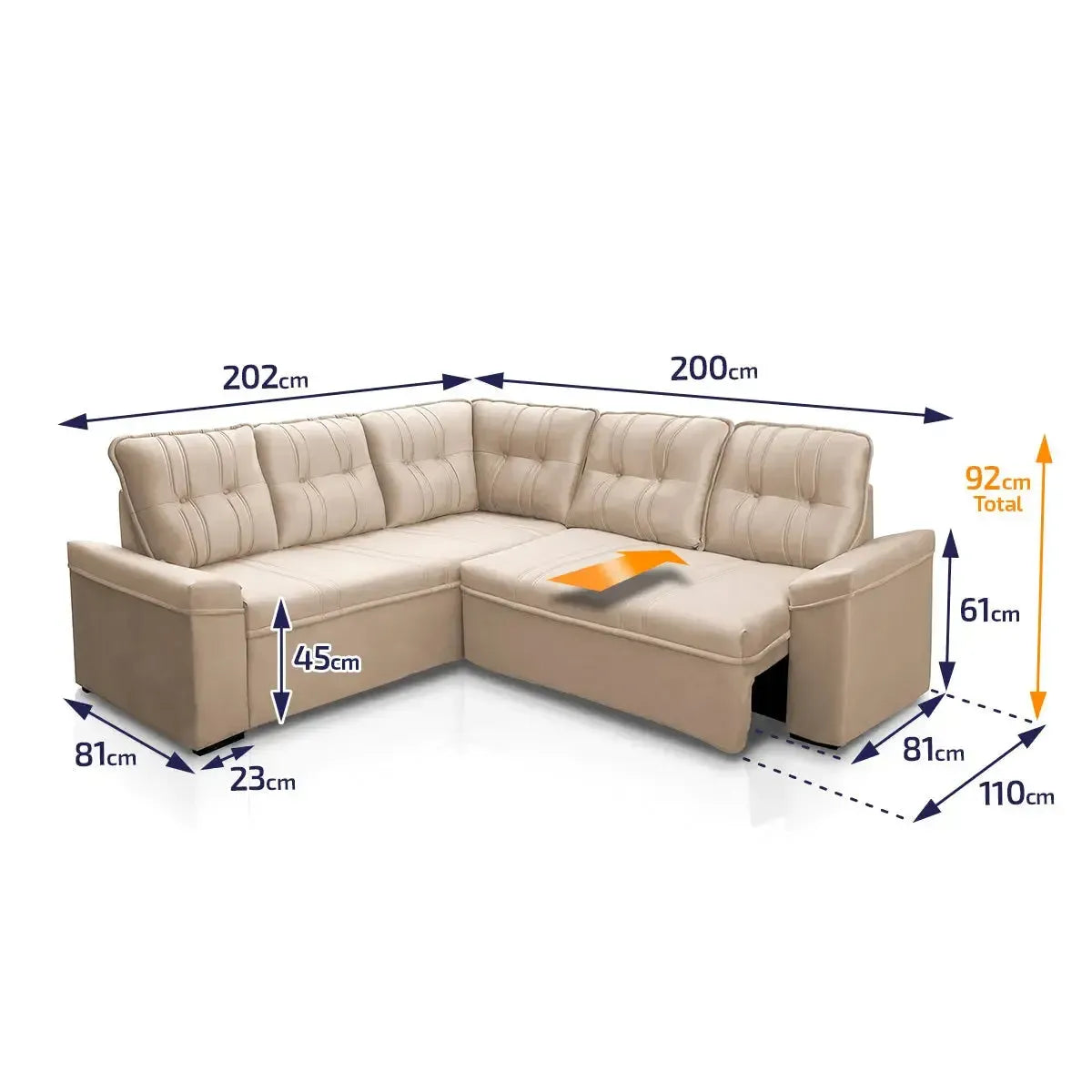 Sofá Canto London Bege Suede Velut