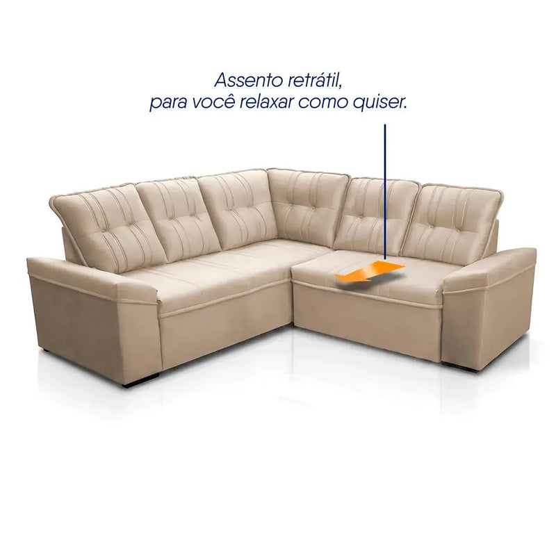 Sofá Canto London Bege Suede Velut