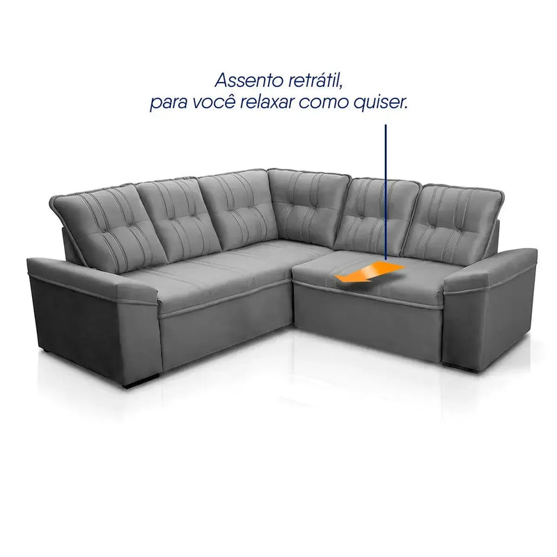 Sofá Canto London Cinza Suede Velut