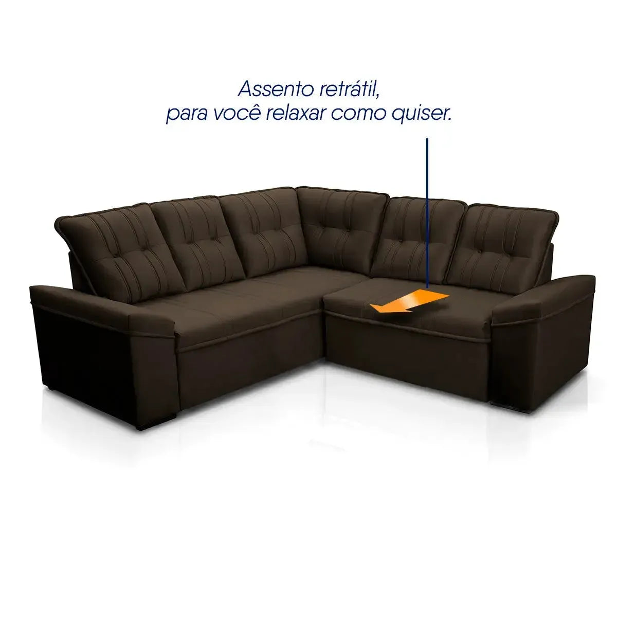 Sofá Canto London Marrom Suede Velut