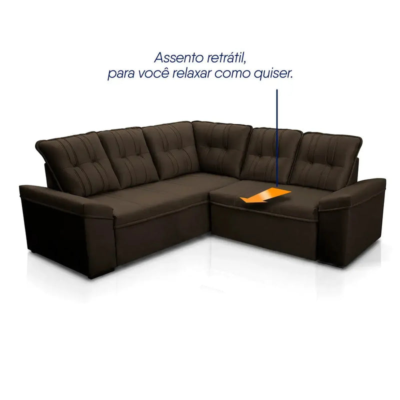 Sofá Canto London Marrom Suede Velut