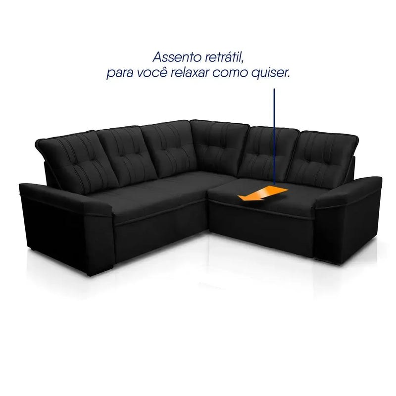 Sofá Canto London Preto Suede Velut