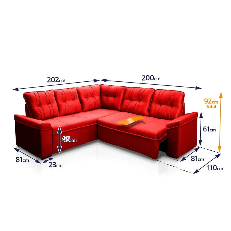 Sofá Canto London Vermelho Suede Velut