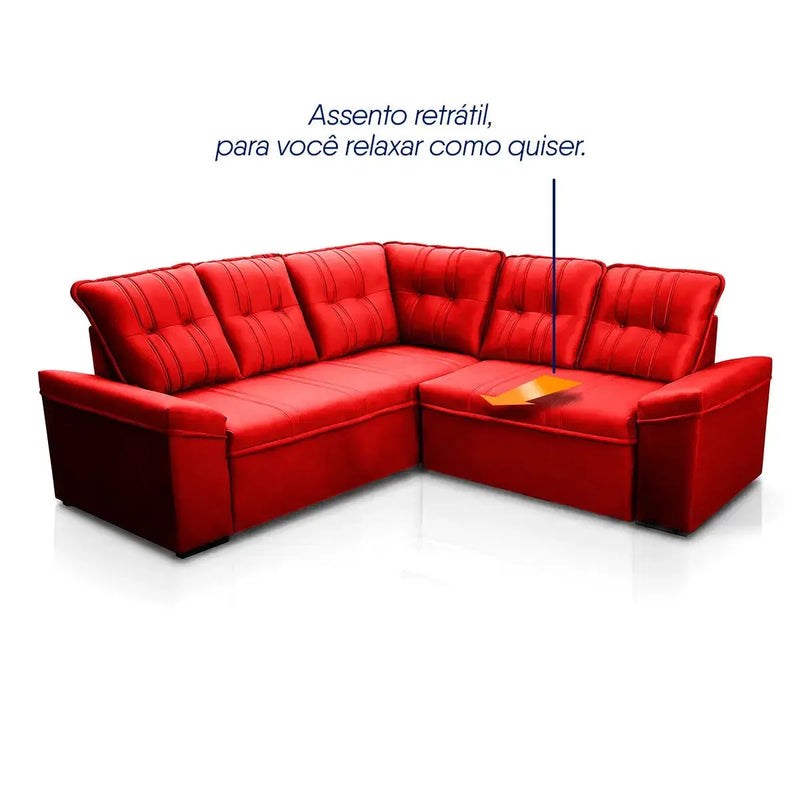 Sofá Canto London Vermelho Suede Velut