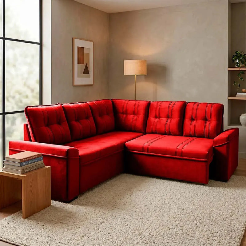 Sofá Canto London Vermelho Suede Velut