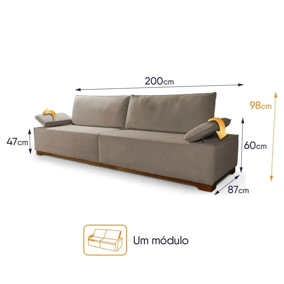Sofá Living Braço Articulado Deluxe 2,00m Bouclê Bege