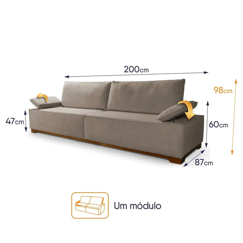Sofá Living Braço Articulado Deluxe 2,00m Bouclê Bege